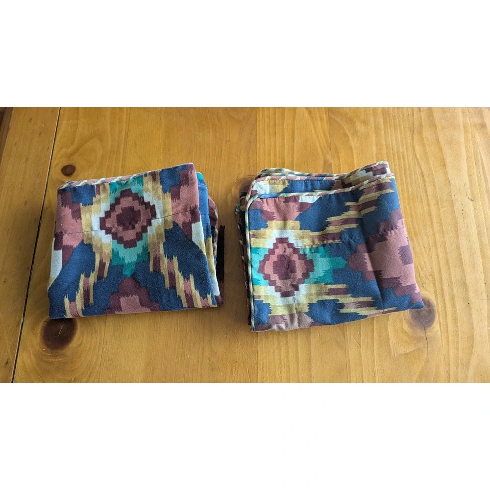 90 Southwestern‎ Ikat Pillow Shams Set of 2 Blue Brown Teal Geometric 26x30 Euro
